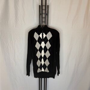 Men's Classic Black‎ Argyle Zip-Up Sweater